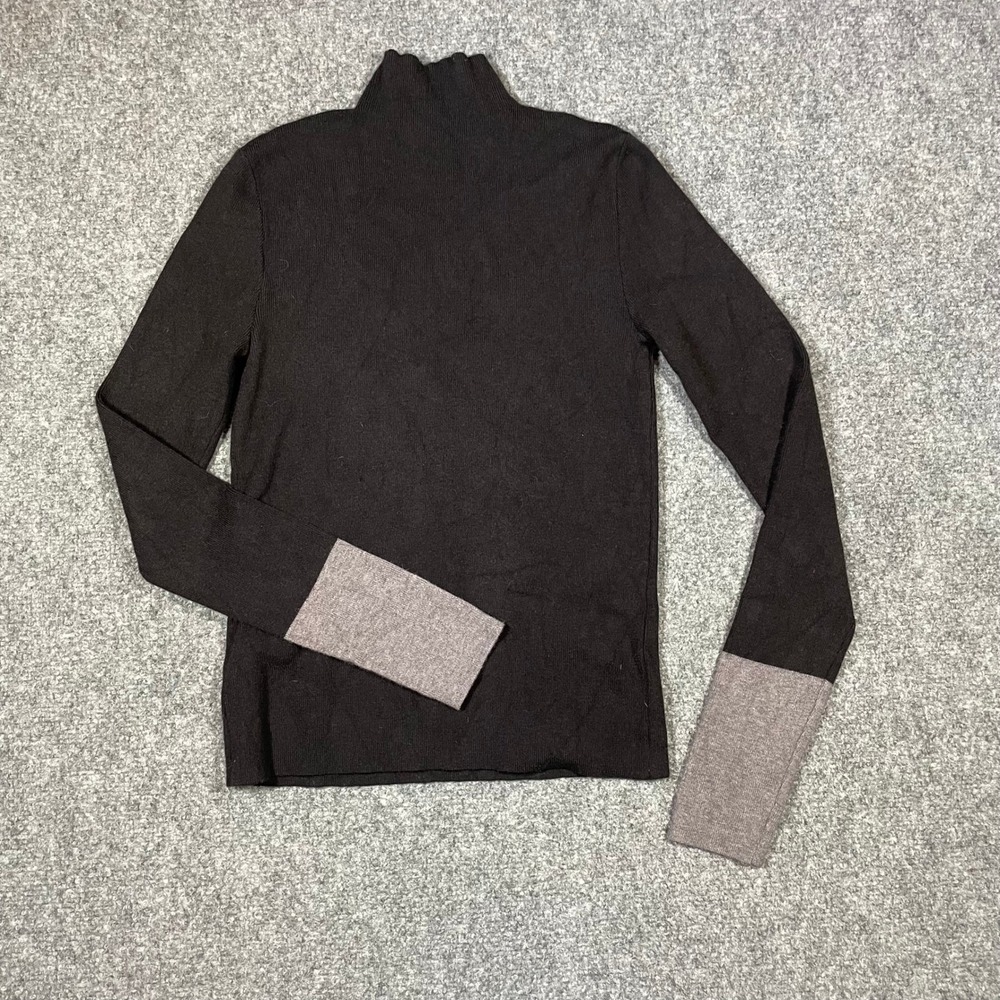 Commense Sweater Women XS Black Contrast Cuff‎ Ribbed Mock Neck Slim Fit